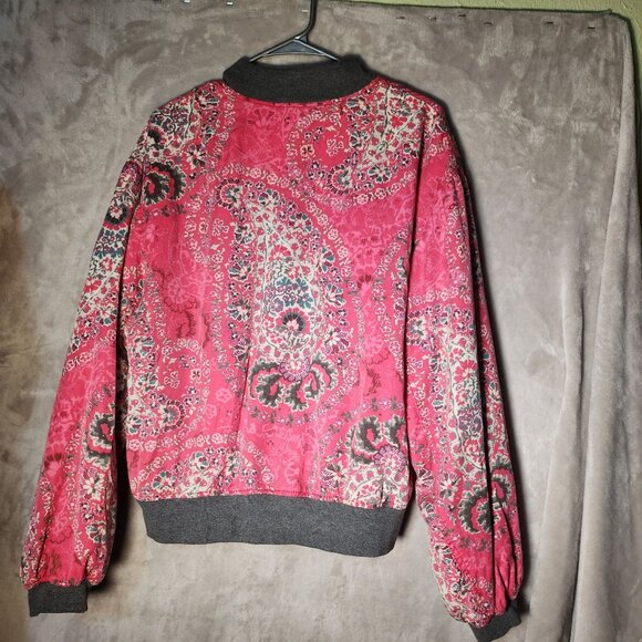 Free People Day Trip Boho Relaxed Fit Pink Paisley Bomber Zip-up Size M Jacket - Picture 4 of 6